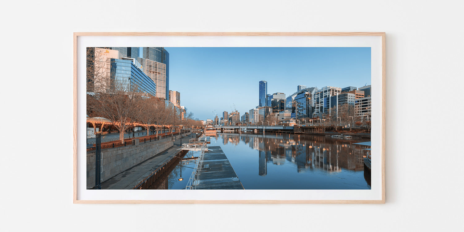 Melbourne Yarra River Print Oak Frame